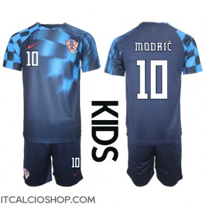 Croazia Luka Modric #10 Seconda Maglia Bambino Mondiali 2022 Manica Corta (+ Pantaloni corti)